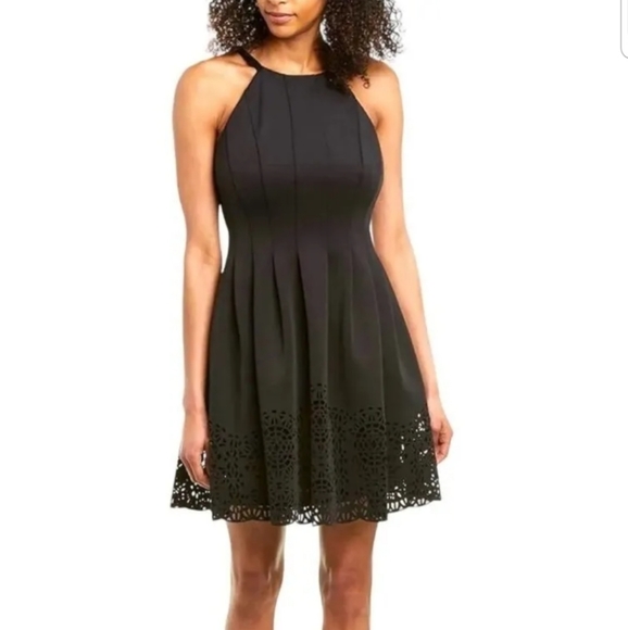 Vince Camuto Halter Fit and Flare Laser-Cut Dress - Picture 1 of 6